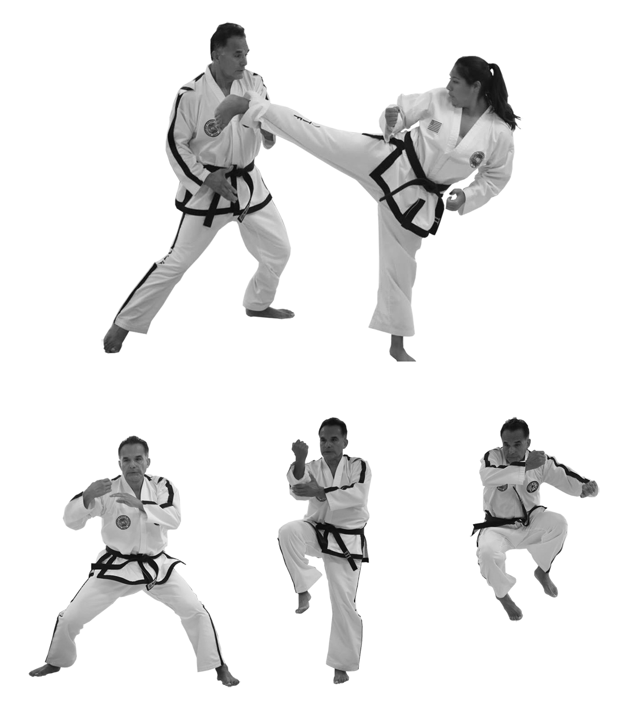 Image collage of Master Obregon demonstrating TaeKwon-Do moves
